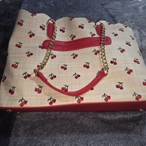 Betsey Johnson Cherry Print Tote with Red Handles